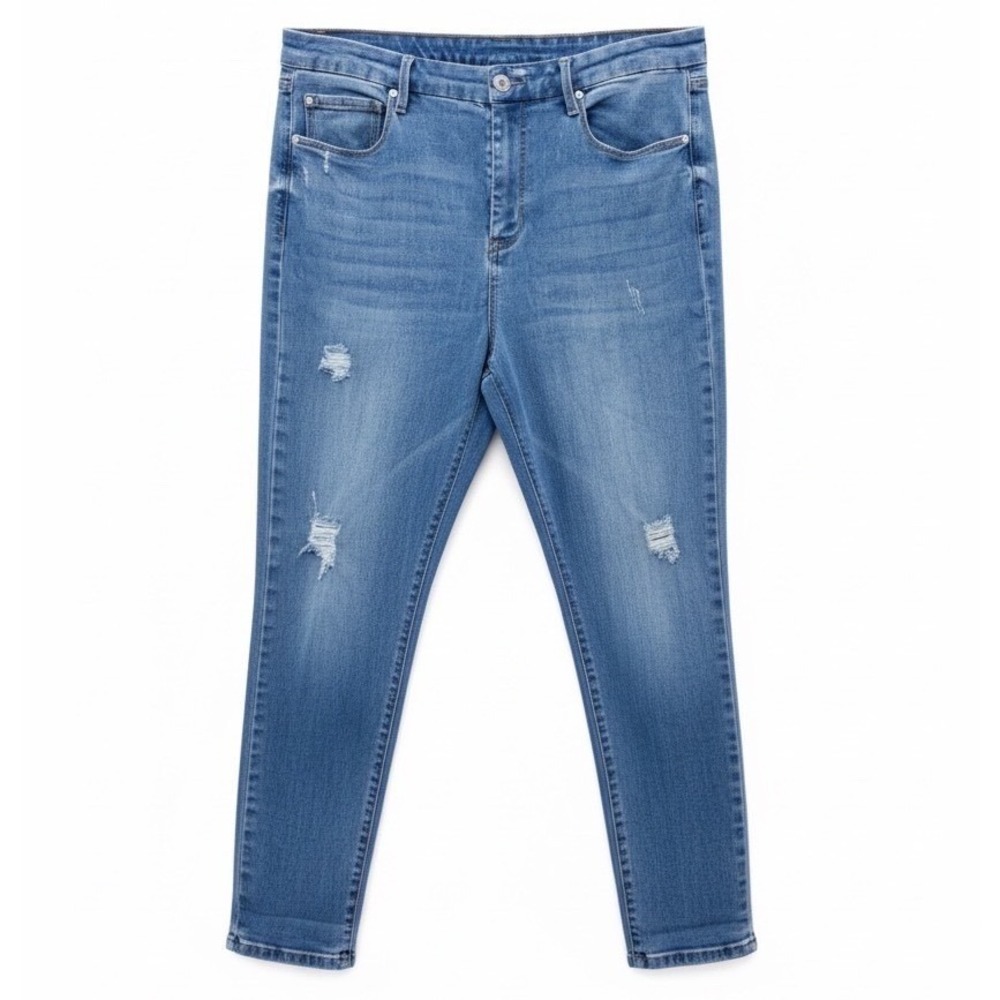 ✨Nicole Miller NOMAD High Rise Distressed Cropped Denim Jeans Med Wash Size 14